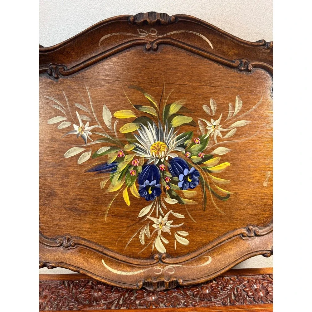 Vintage Ernst Huber Berchtesgaden Germany Hand Painted Carved Wood Tray Floral